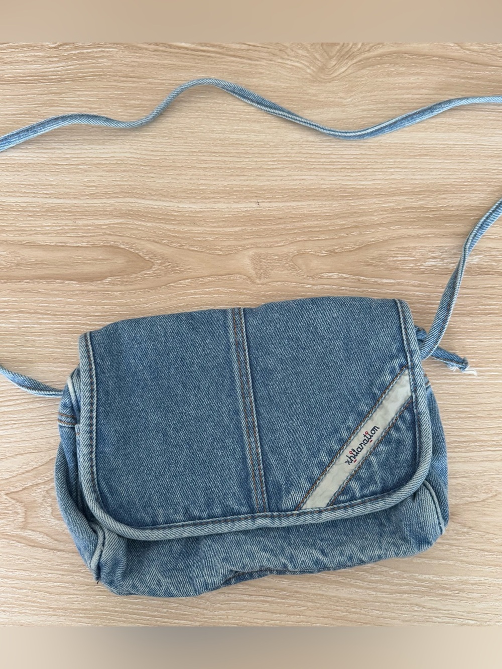 Small Overflap Messenger Bag Light Medium Wash Denim 90s Y2K 2000s Grunge